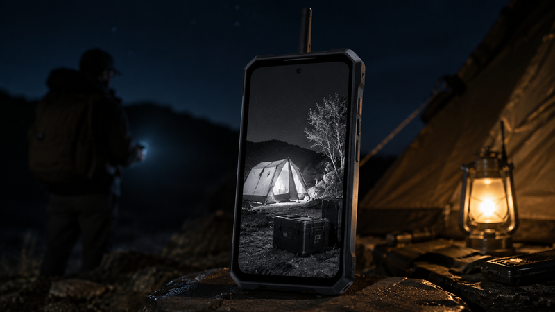 oukitel rugged phone night vision camping scene