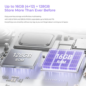 Oukitel C2 smartphone with up to 16GB RAM and 128GB ROM, offering smooth multitasking and large expandable storage