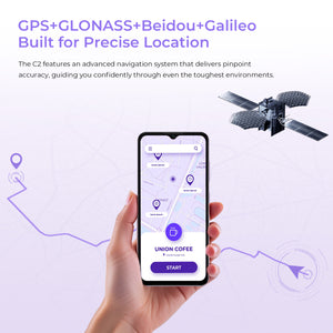 Oukitel C2 smartphone featuring GPS, GLONASS, Beidou and Galileo navigation for precise location tracking