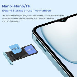 OUKITEL C5 smartphone with a dual Nano SIM and TF card slot, allowing you to easily switch between two phone numbers or expand storage for more flexibility and connectivity.