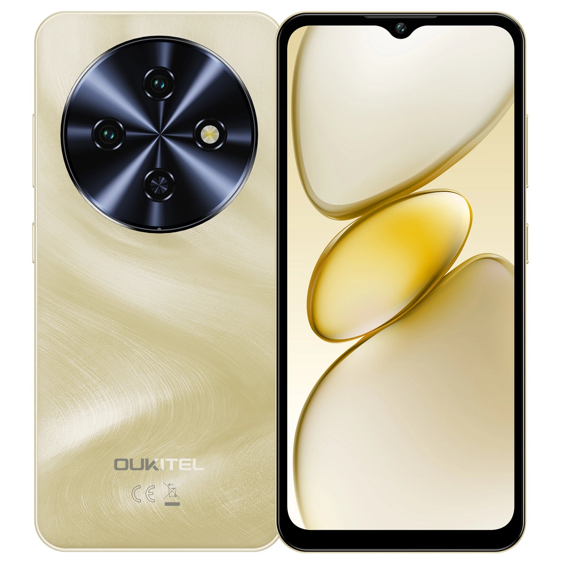 OUKITEL C5 gold smartphone featuring a premium design with a 13MP camera, vibrant 6.52-inch HD display, and a 5000mAh high-capacity battery.