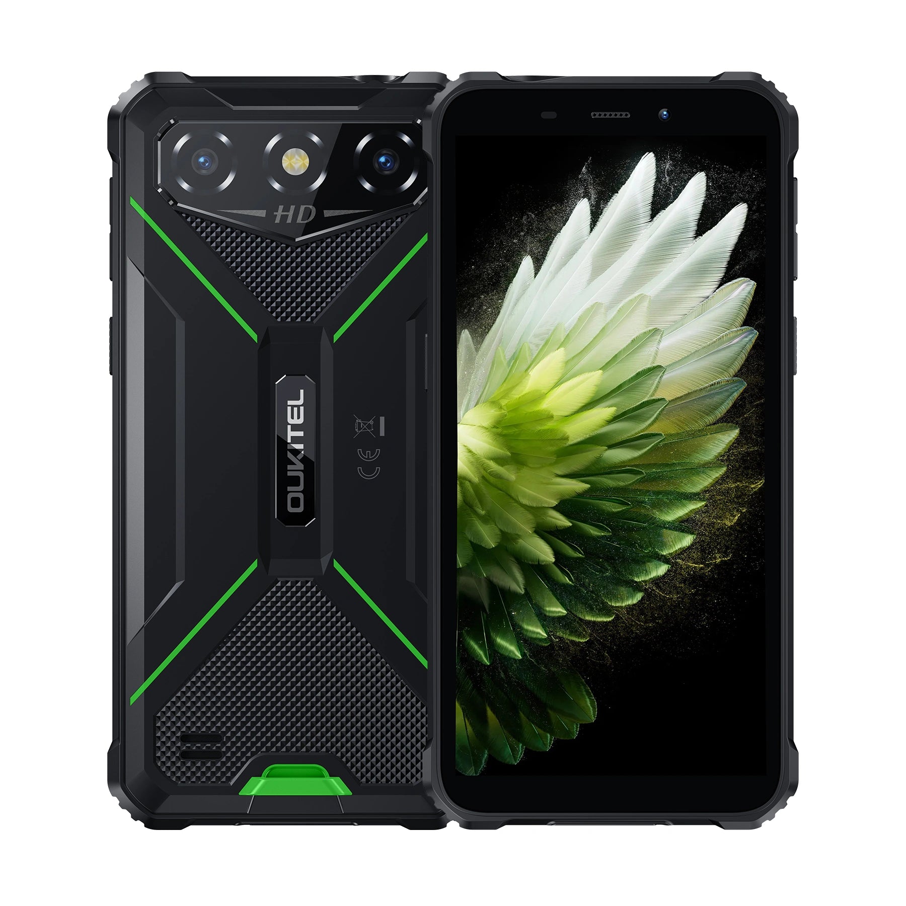 Oukitel G3 rugged phone in green with 6-inch HD+ display, 6300mAh big battery, 13MP camera, Android 14, 16GB RAM, and 128GB storage