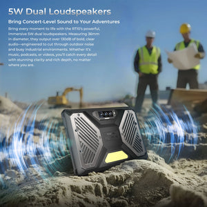 OUKITEL RT10 5G rugged tablet with 5W dual loudspeakers, delivering over 130dB of clear, powerful sound for any environment.