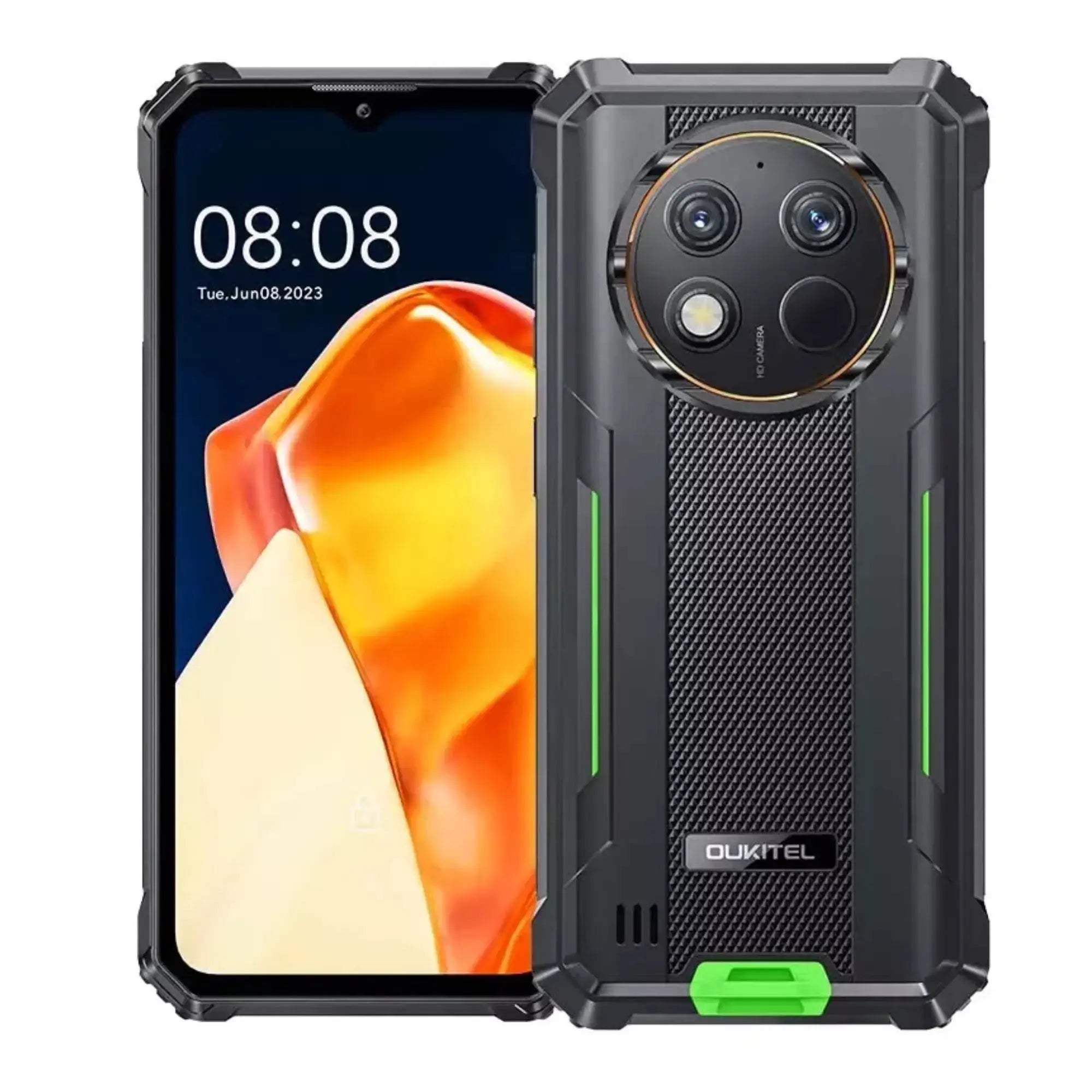 Oukitel WP28S 4G rugged phone in green with 6.52-inch display, 10600mAh big battery, 13MP camera, 16GB RAM, 128GB storage with NFC, Android 14