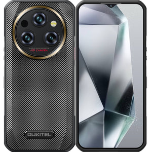 Oukitel WP35 Pro 5G rugged phone in black with 6.6-inch HD+ display, 11000mAh big battery, 64MP camera, Android 14, 12GB RAM, 512GB storage, and NFC