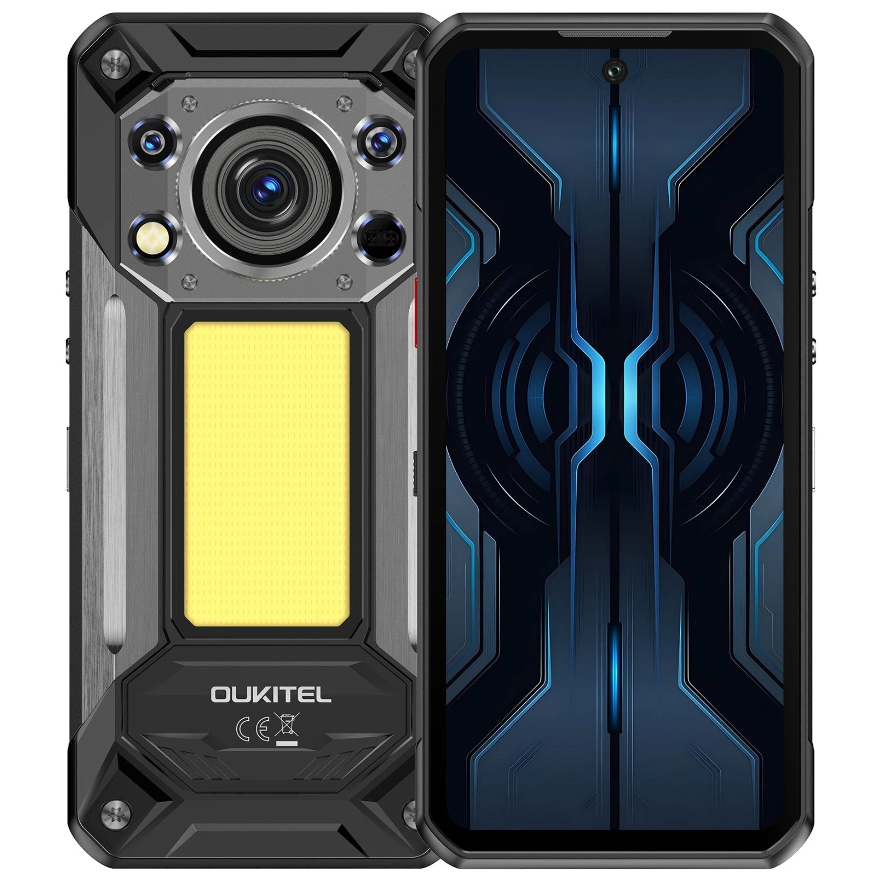OUKITEL WP500 rugged smartphone with 10000mAh battery, 108MP AI camera, MediaTek Dimensity 8300 processor, 120Hz FHD+ display, Android 16, camping light and privacy kill switch