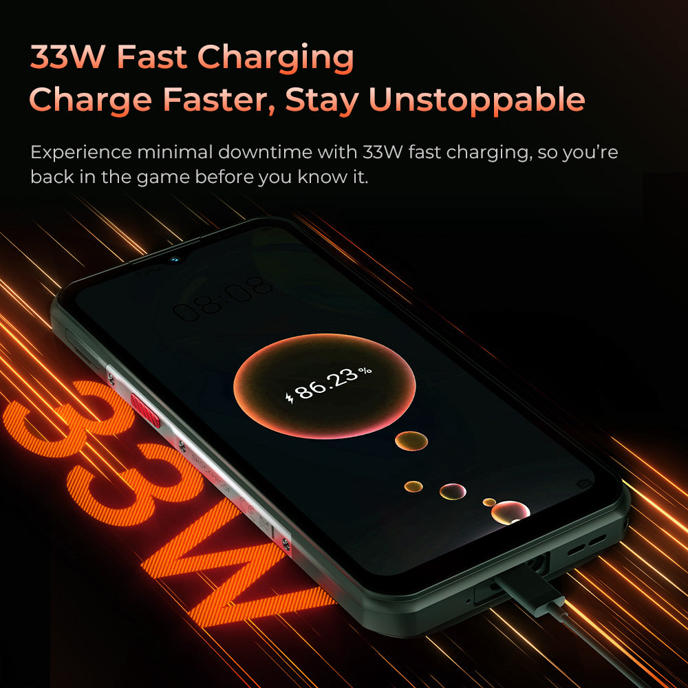 Oukitel WP55 Pro 5G rugged phone with fast charging for quick power-up, featuring 11000mAh battery