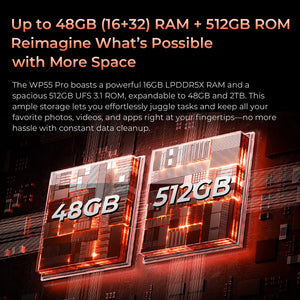 Oukitel WP55 Pro 5G rugged phone with massive storage: UP to 48GB RAM and 512GB internal storage for smooth multitasking and storing large files