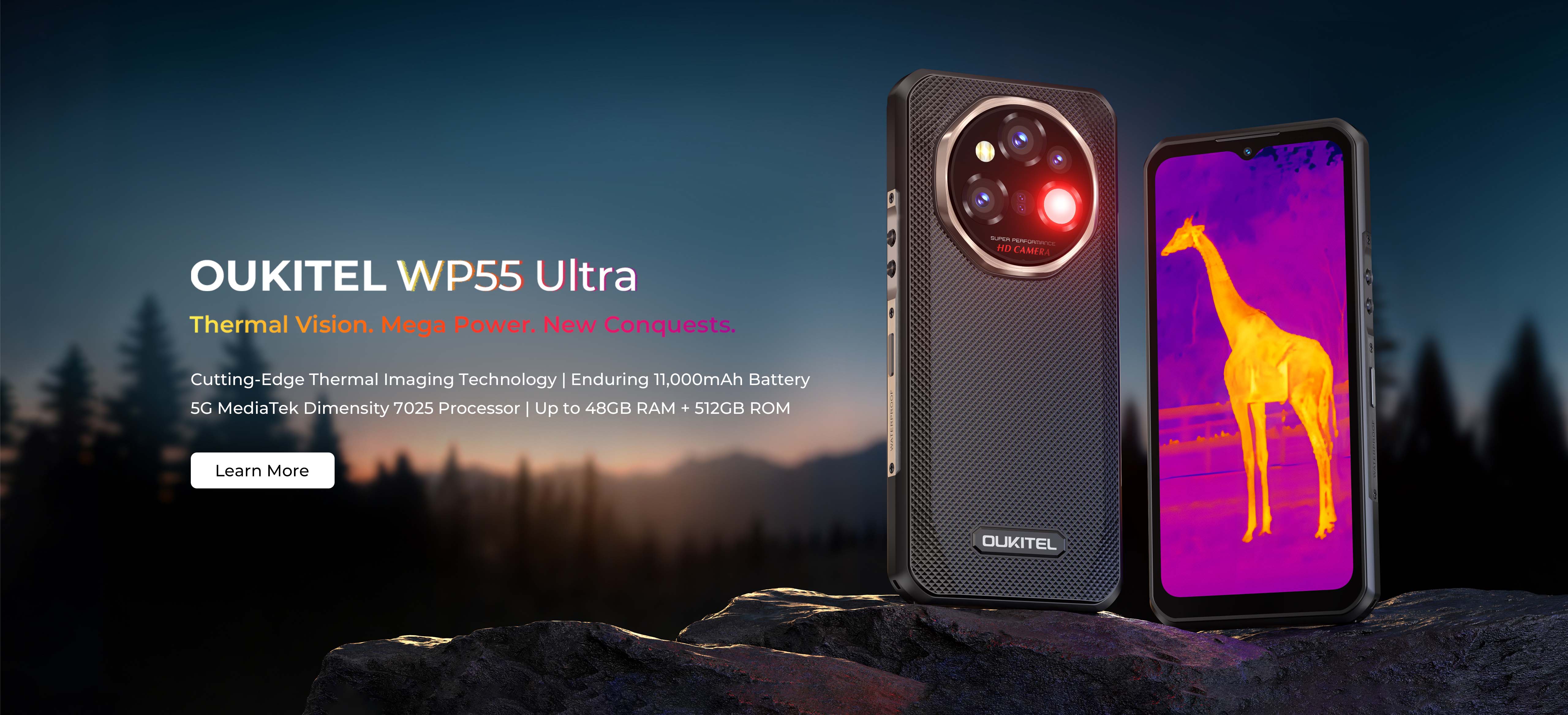 Oukitel WP55 Ultra 5G rugged smartphone with 6.6-inch HD+ display, 11000mAh big battery, 108MP camera, Android 15, 16GB RAM and 512GB storage