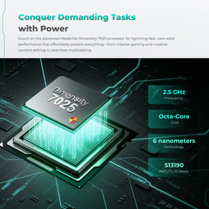 OUKITEL WP62 smartphone featuring the MediaTek Dimensity 7025 processor with 2.5 GHz frequency, Octa-Core configuration, and 6nm technology.