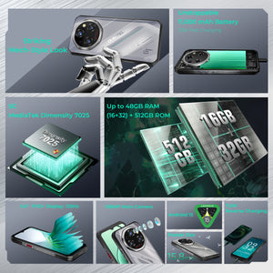 OUKITEL WP62 rugged smartphone featuring 11000mAh battery, 5G MediaTek Dimensity 7025, up to 48GB RAM and 512GB ROM, 108MP camera, 6.6-inch FHD+ 120Hz display, Android 15, and reverse charging