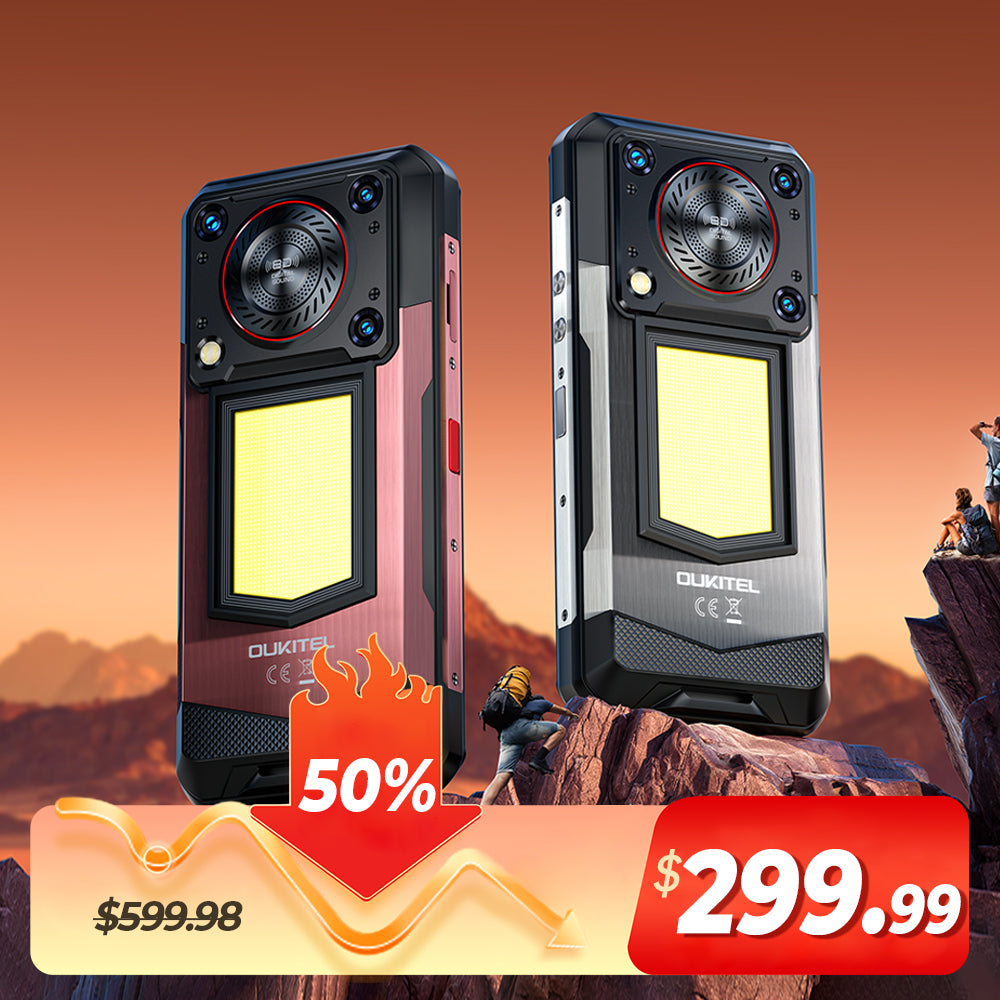 OUKITEL WP56-EV 5G Rugged Phone 6.8'' FHD+ Display 16,000mAh Big Battery 108MP Camera Camping Light Android 15(12GB+512GB NFC)