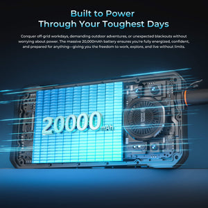 WP61 Plus Rugged Phone featuring massive 20,000mAh battery built to power through your toughest days—conquering off-grid work, demanding outdoor adventures, and unexpected blackouts with confidence and freedom.