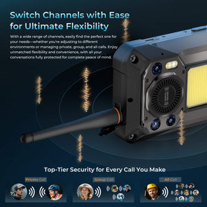 WP61 Plus Rugged Phone lets you switch channels with ease for ultimate flexibility—find the perfect channel for different environments and manage private, group, and all calls with top-tier security for complete peace of mind.