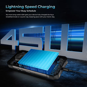 WP61 Ultra Rugged Phone featuring lightning speed 45W fast charging that empowers your busy schedule by getting your device fully charged during a breakfast break or quick nap.