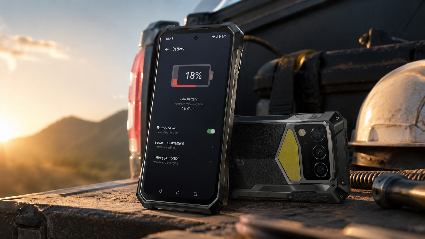 OUKITEL rugged phone showing low battery during outdoor work