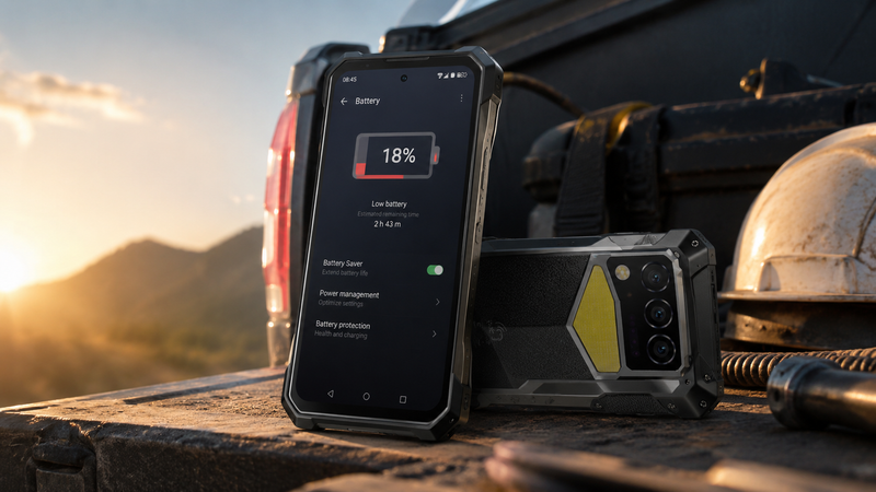 OUKITEL rugged phone showing low battery during outdoor work