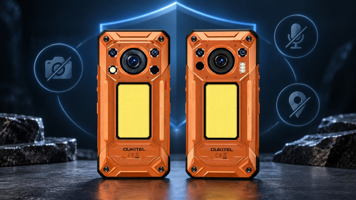 OUKITEL WP500 rugged phones illustrating a privacy kill switch for camera, microphone, and GPS