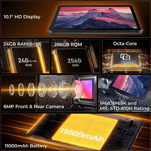 Oukitel RT9 RuggedTablet 10.1-inch 2K 11000mAh Big Battery 16MP Camera Android 14 (24GB+256GB) OUKITEL