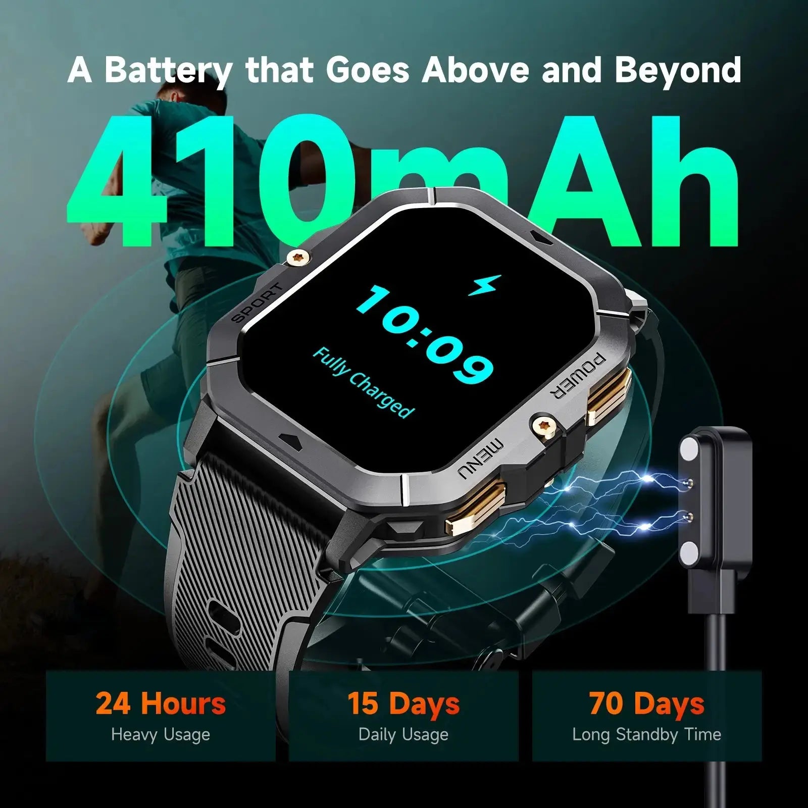 OUKITEL BT101 410mAh Battery Capacity 5ATM Waterproof  Rugged Military Smart Watch OUKITEL