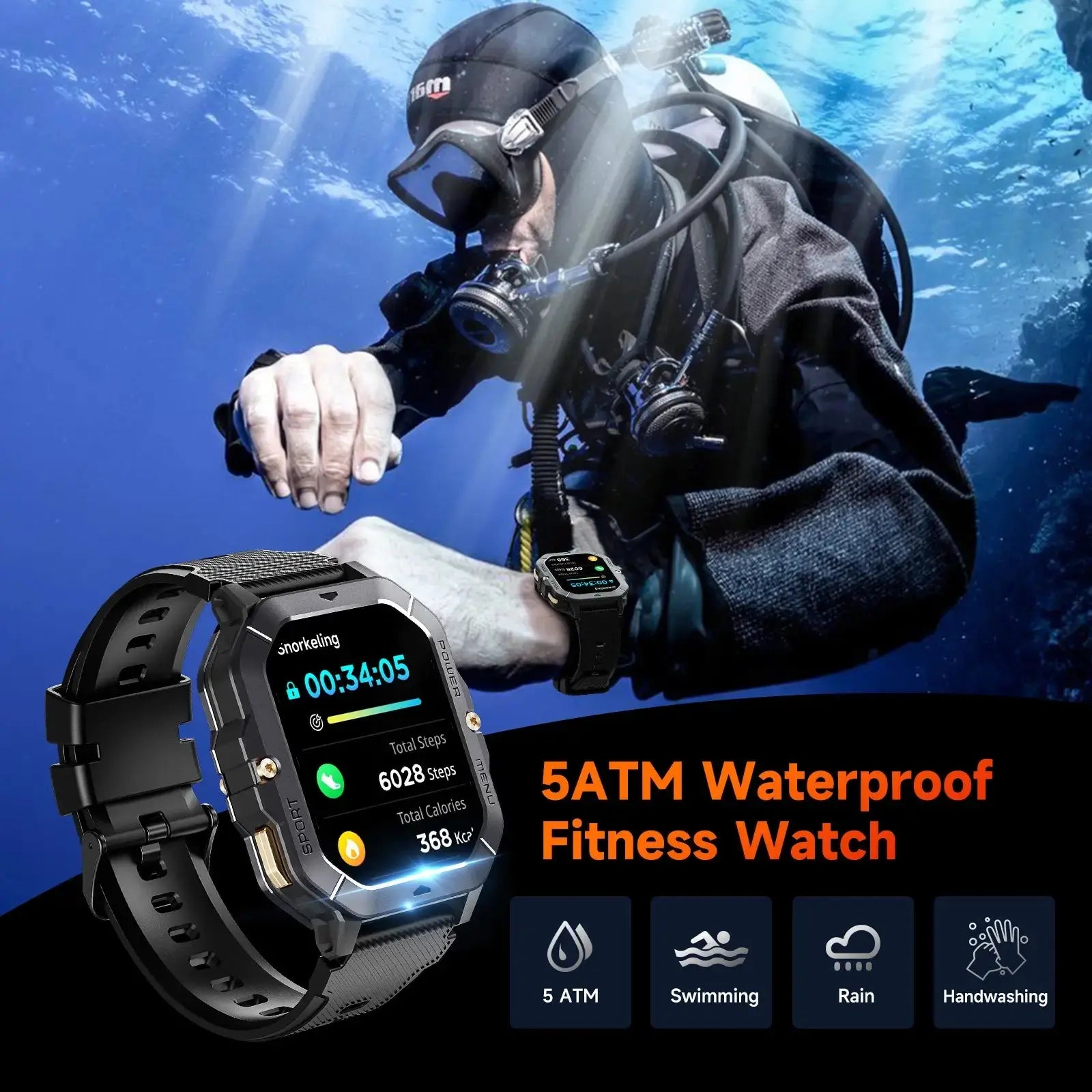 OUKITEL BT101 410mAh Battery Capacity 5ATM Waterproof  Rugged Military Smart Watch OUKITEL