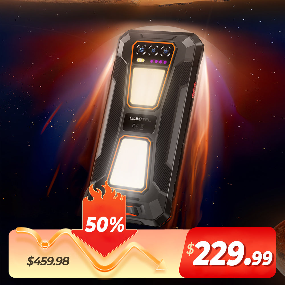 OUKITEL WP58 Pro 5G Rugged Phone 6.7-inch 10,000mAh Battery 64MP Camera Camping Light Android 15(8GB+512GB NFC)