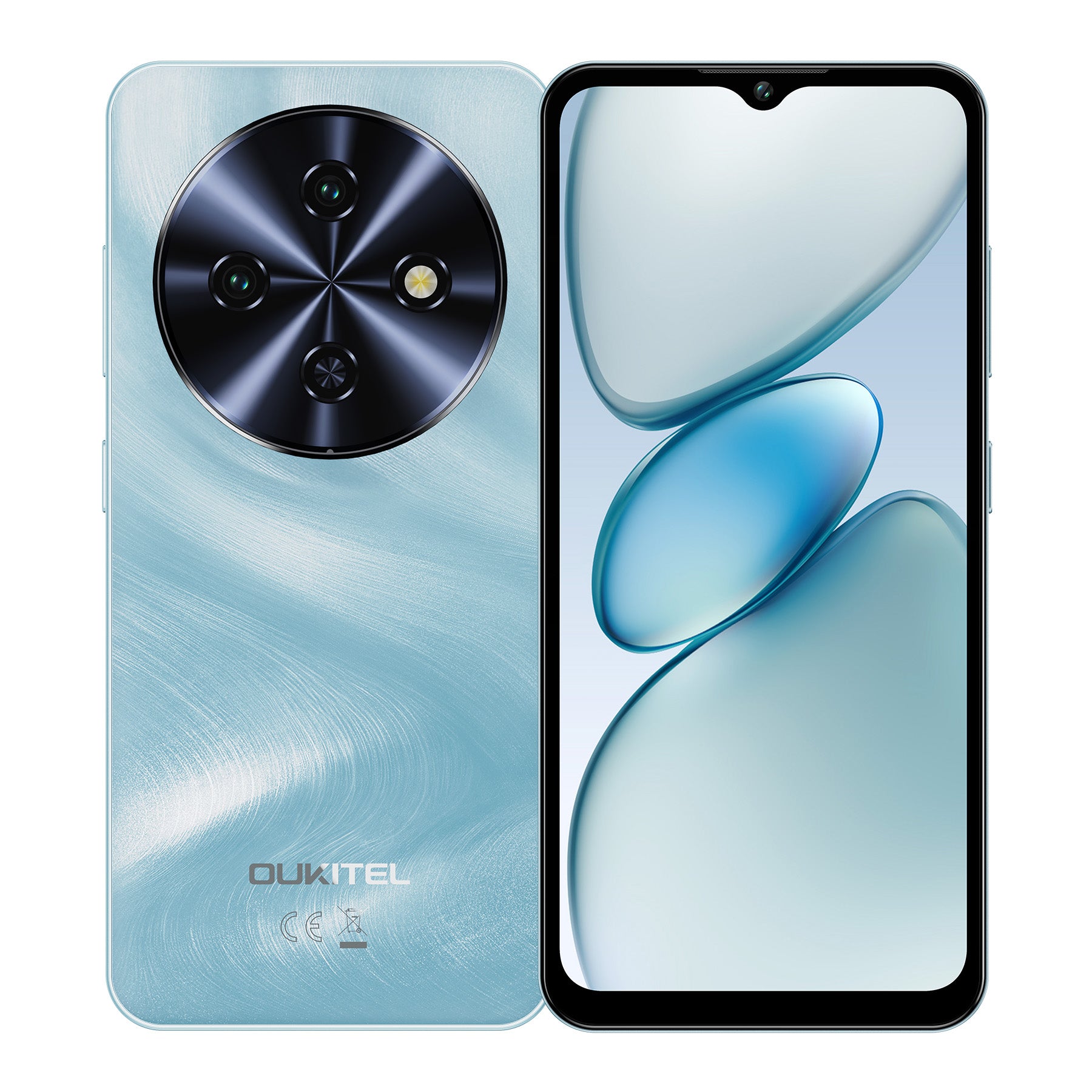 OUKITEL C5 blue smartphone with an elegant design, equipped with a 13MP camera, 6.52-inch HD display, and a powerful 5000mAh battery.