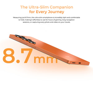OUKITEL C66 features an ultra-slim 8.7mm design, offering a lightweight, comfortable, and portable smartphone for gaming, navigation, and photography on the go.