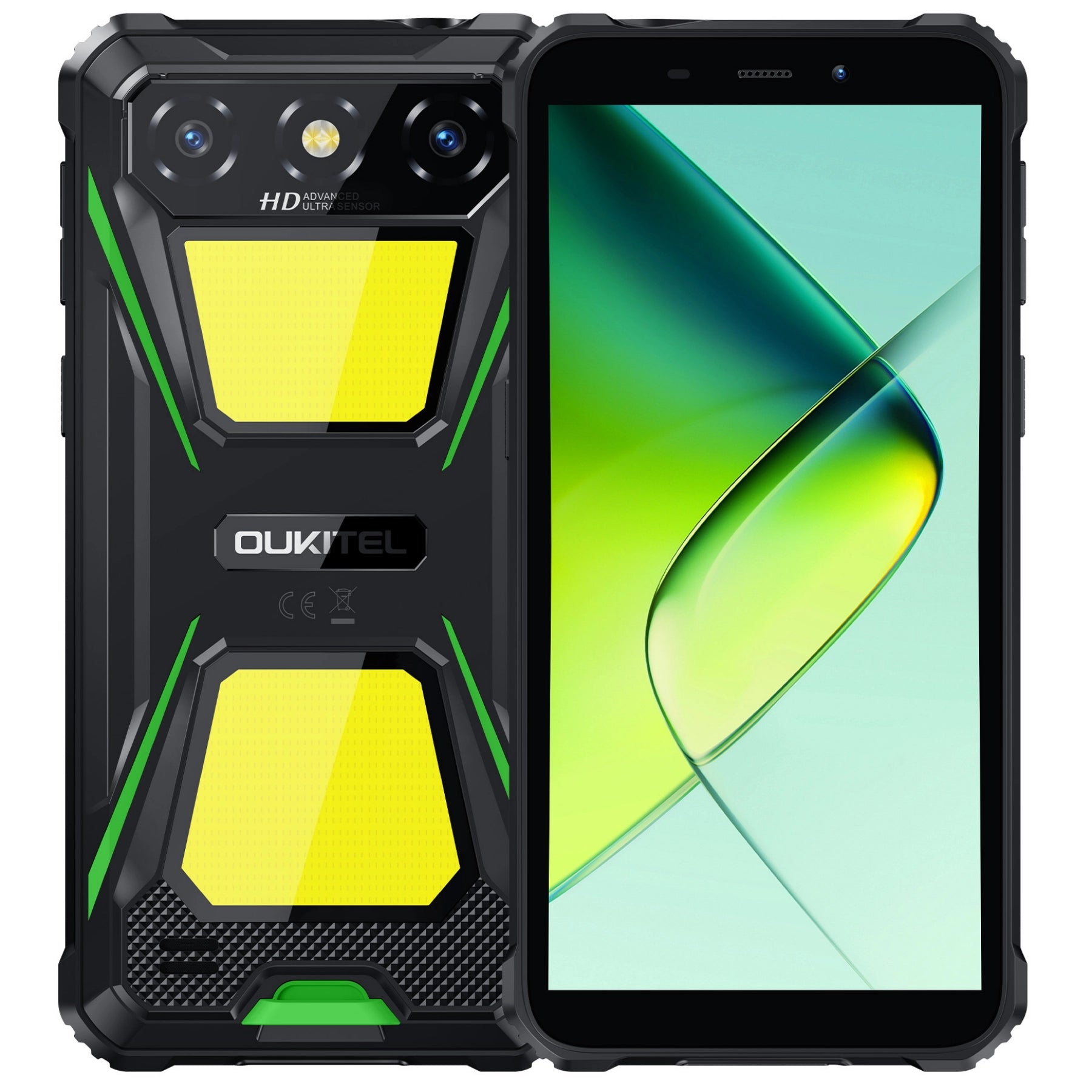 Oukitel G5 green 4G durable rugged phone featuring 6-inch HD+ display, 6300mAh big battery, 13MP camera and Android 14
