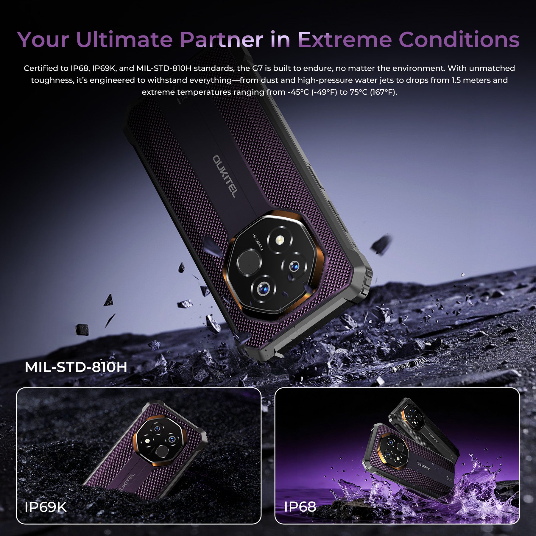OUKITEL G7-EV 4G Rugged Phone 6.52'' HD+ Display 10,600mAh Big