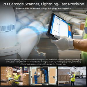 OUKITEL RT10 Industry with 2D barcode scanner, ideal for warehousing, shipping, and logistics. Effortlessly scans QR codes, Data Matrix, PDF417, and more for efficient inventory and equipment tracking.
