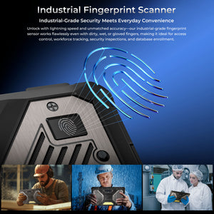 OUKITEL RT10 Industry with industrial-grade fingerprint scanner, providing fast and accurate security even with wet, dirty, or gloved fingers. Ideal for access control, workforce tracking, and security inspections.