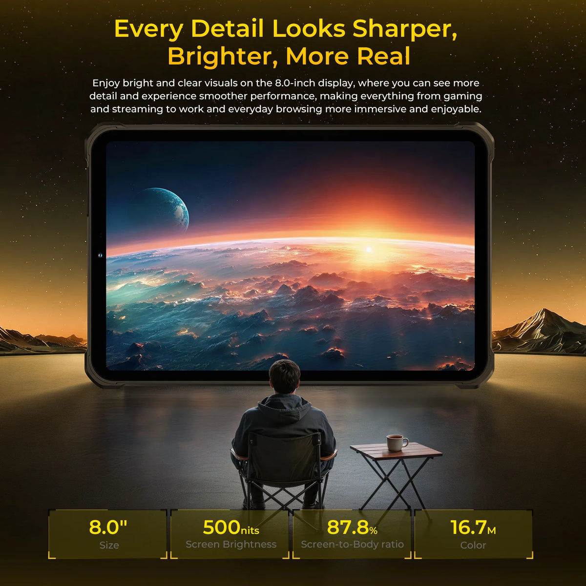 OUKITEL RT11 5G Rugged Tablet 8" Display 10,000mAh Battery Android 16 rugged build detail
