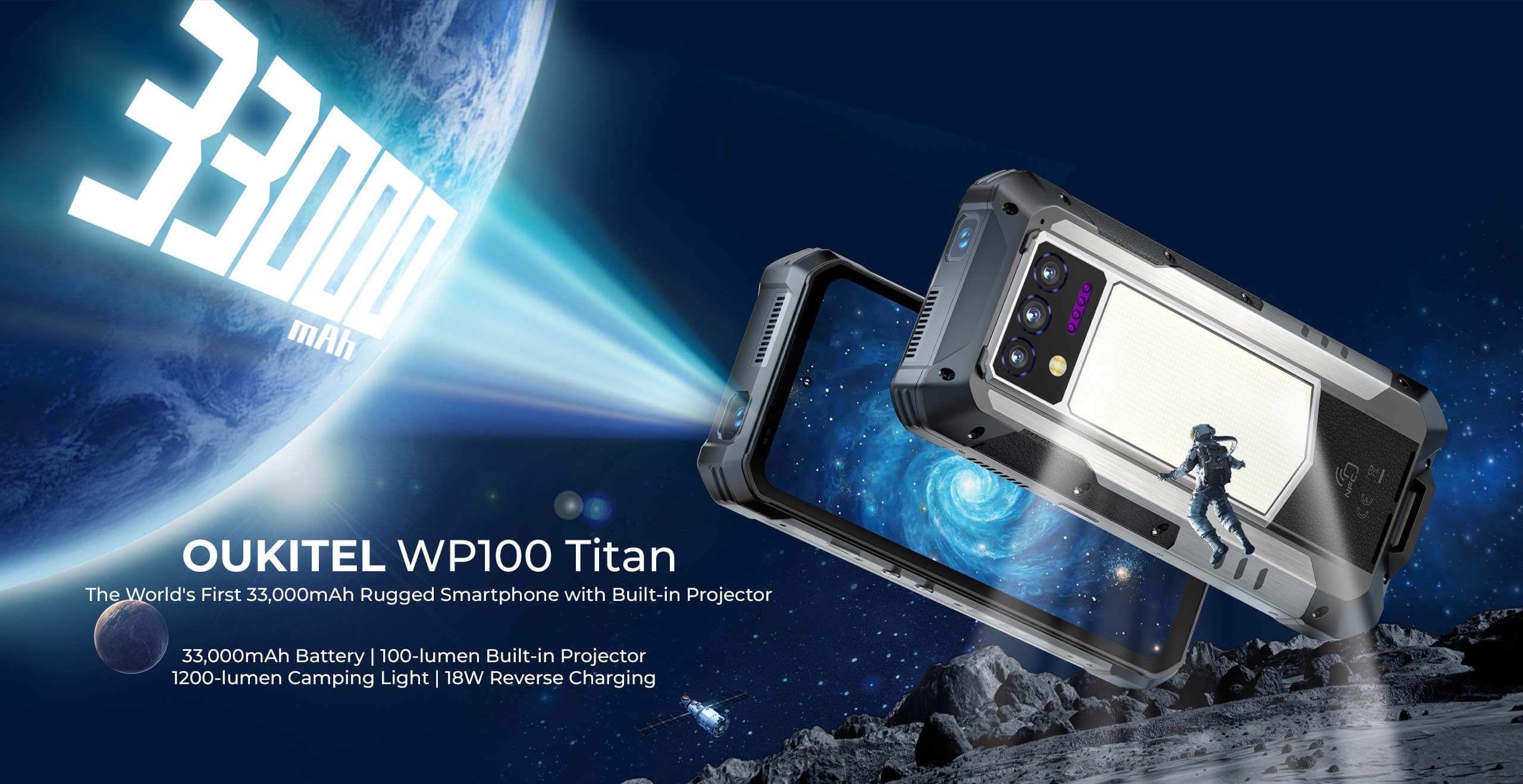 Oukitel WP100 Titan rugged 5G smartphone with projection function and 33000mAh battery - desktop banner