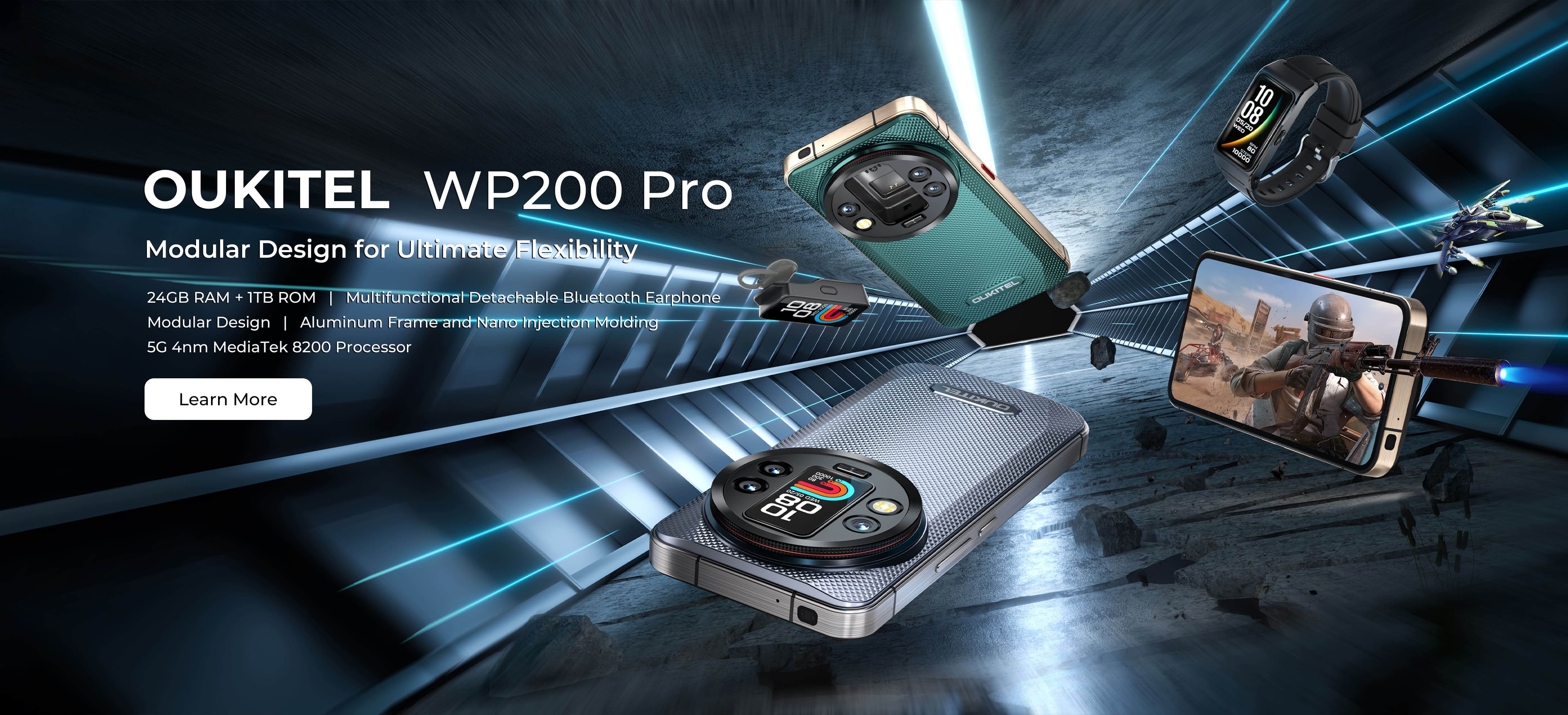 Oukitel WP200 Pro rugged 5G smartphone with detachable earphone, 8800mAh battery and Android 15 - desktop banner