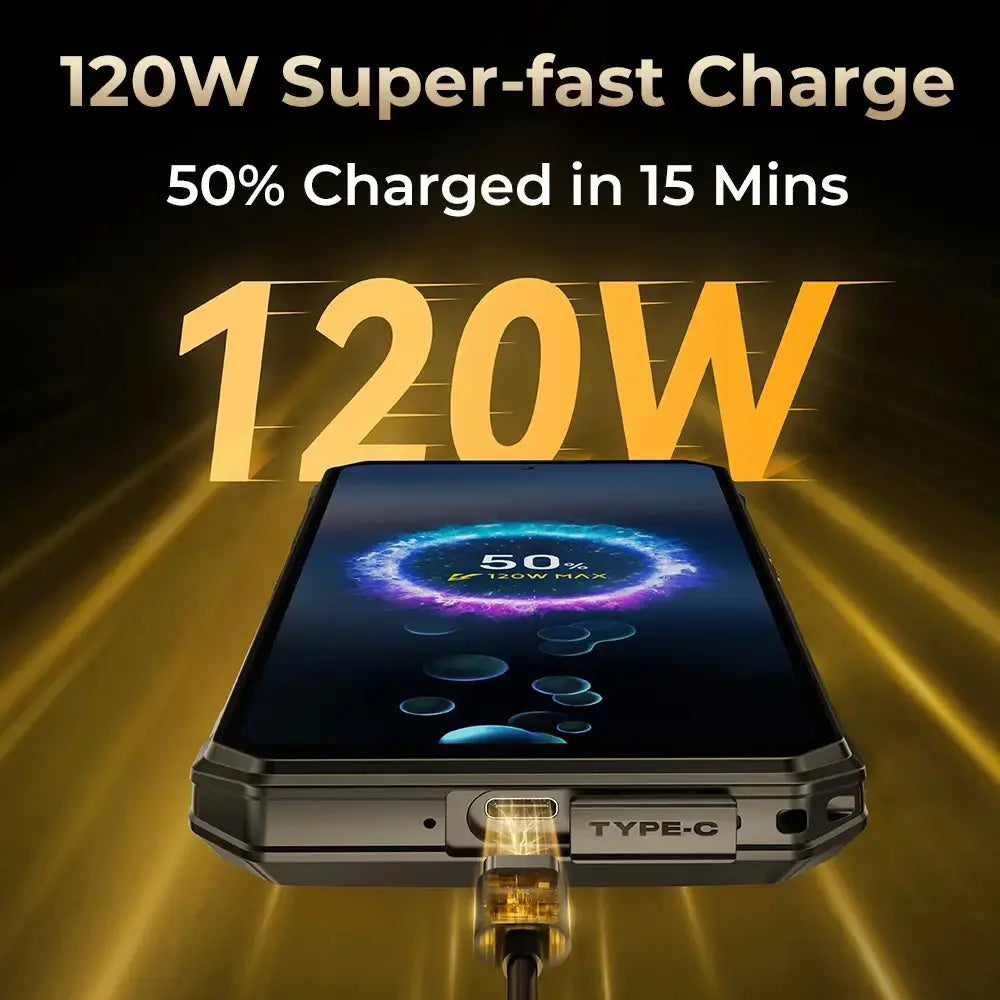 Oukitel WP30 Pro 5G rugged phone with 120W fast charging for quick power refill and minimal downtime
