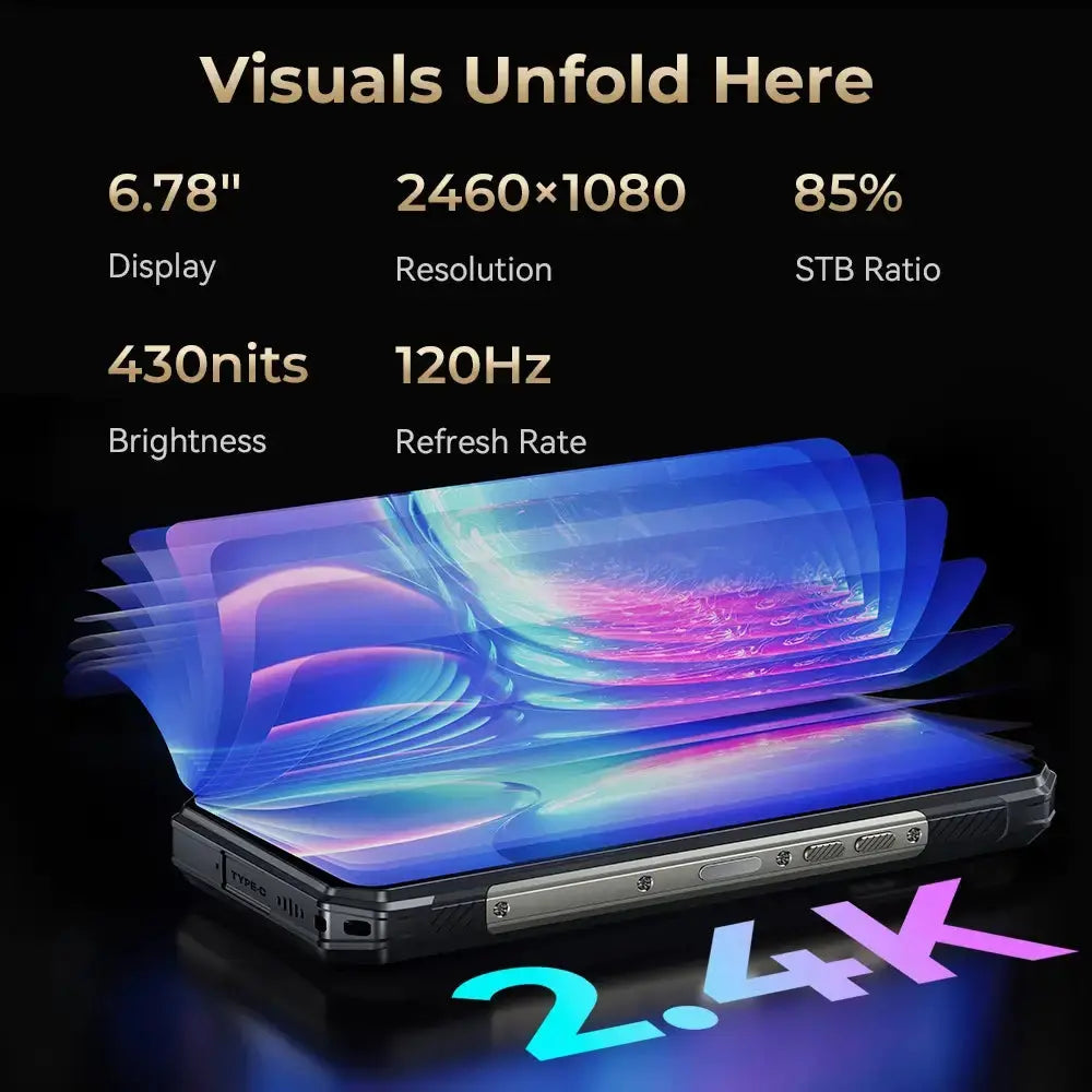 Oukitel WP30 Pro 5G rugged phone with 6.78-inch 2.4K display for sharp and vibrant visuals