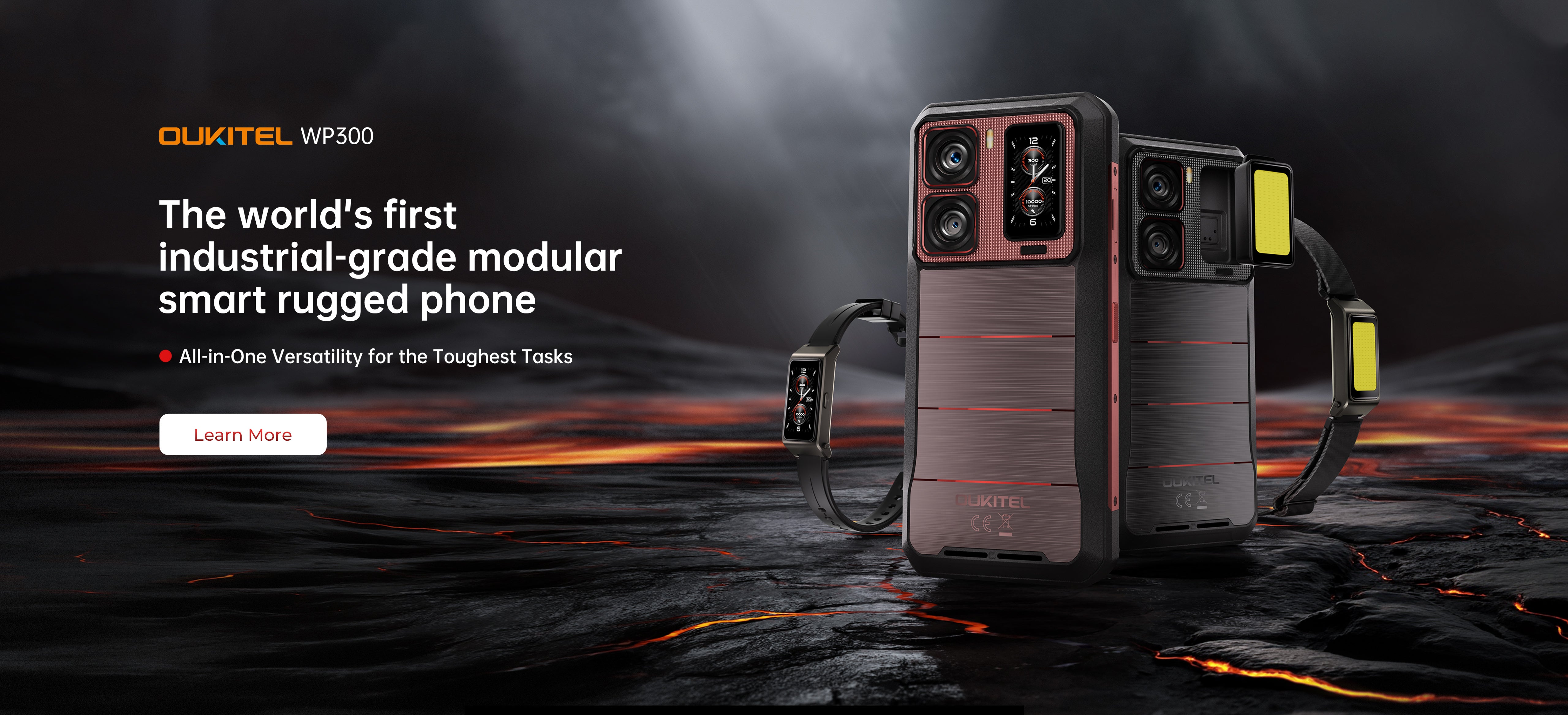 Oukitel WP300 5G rugged smartphone with 6.8 inch display, 16000mAh big battery, 108MP camera, Android 15, 12GB RAM 512GB storage, NFC - desktop banner