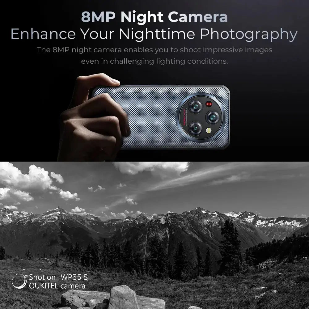 Oukitel WP35S 4G rugged phone with 8MP night camera for clear low-light photography and nighttime shooting