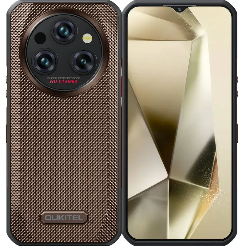 Oukitel WP35S 4G rugged phone in brown with 6.56-inch HD+ display, 11000mAh big battery, 48MP camera, Android 14, 24GB RAM and 256GB storage with NFC