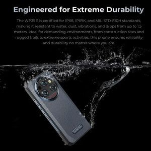 Oukitel WP35S 4G rugged phone with IP68 waterproof rating, resistant to water, dust and drops