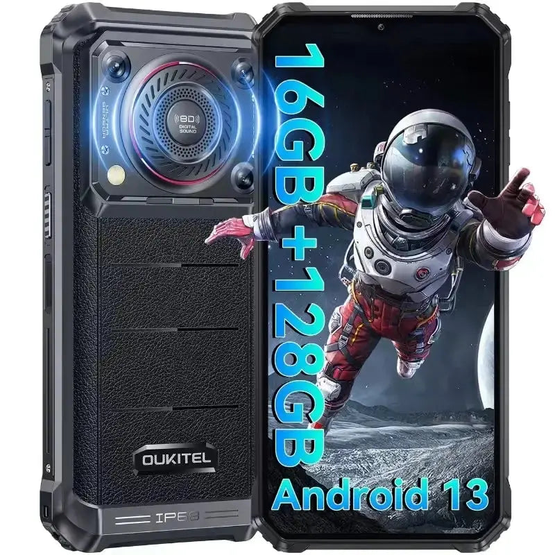 Oukitel WP36 4G rugged phone with 6.52-inch display, 10600mAh big battery, 8D sound, 16GB RAM, 128GB storage with NFC, Android 13, durable and high-performance smartphone