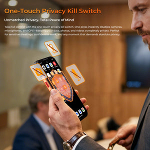 OUKITEL WP500 rugged phone featuring one-touch privacy kill switch for disabling camera, microphone and GPS for secure communication and privacy protection