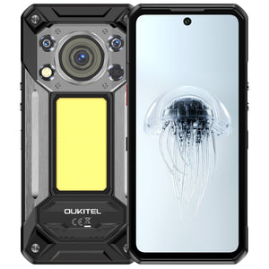 OUKITEL WP500 rugged smartphone with 10000mAh battery, 108MP AI camera, MediaTek Dimensity 8300 processor, 120Hz FHD+ display, Android 16, camping light and privacy kill switch