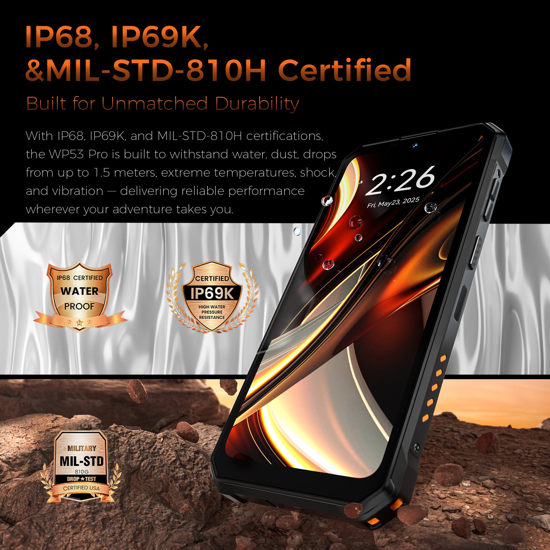 Oukitel WP53 Pro 4G phone with IP68 waterproof protection for reliable use in extreme conditions