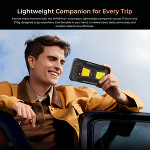 OUKITEL WP58 PRO rugged smartphone, lightweight at just 370g and 17.2mm thick, designed for easy handling during travel, daily commutes, and outdoor adventures.