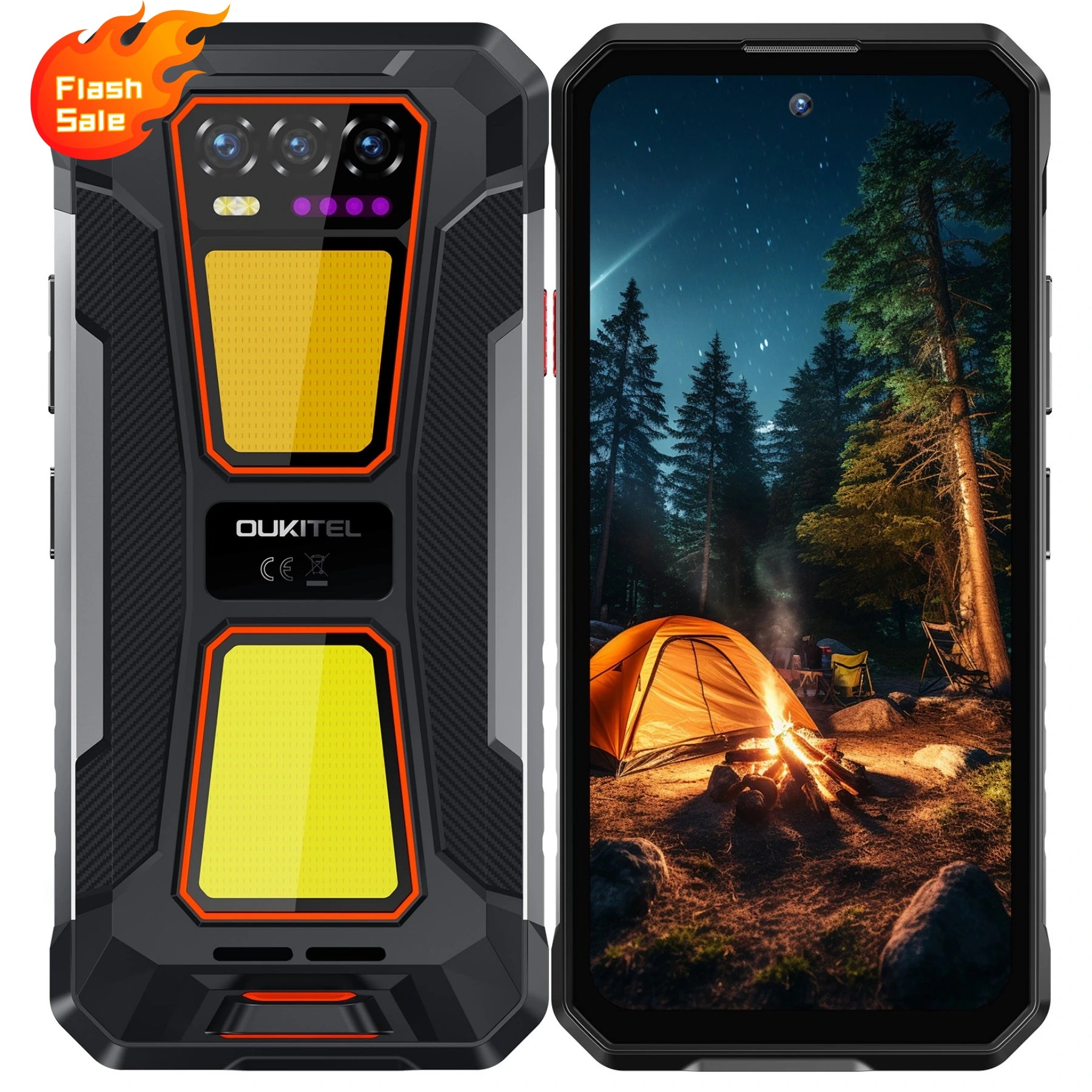 OUKITEL WP58 Pro 5G Rugged Phone 6.7-inch 10,000mAh Battery 64MP Camera Camping Light Android 15(8GB+512GB NFC)