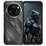 OUKITEL WP62 rugged smartphone featuring a 108MP main camera and a durable design. The front screen displays a futuristic robot image, showcasing its sharp, high-definition display, while the back highlights the shockproof and waterproof features of the phone.