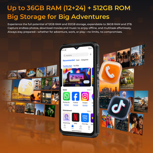 OUKITEL WP66 rugged phone featuring 36GB RAM and 512GB ROM, big memory and storage for smooth multitasking and media storage