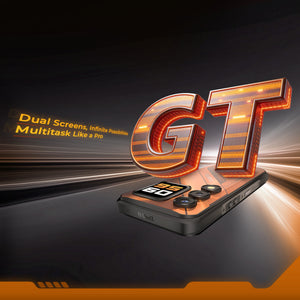 OUKITEL WP66 rugged smartphone showcasing dual screens for seamless multitasking, highlighting the concept of "Multitask Like a Pro" and infinite possibilities.

